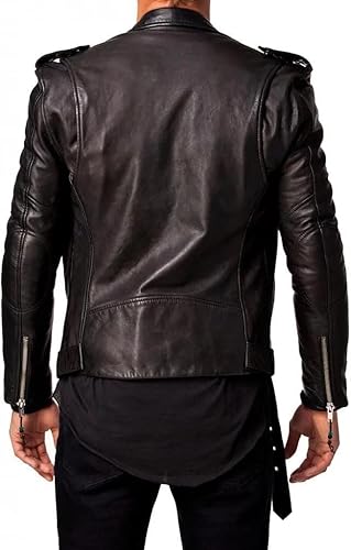Men's Lambskin Leather Moto Jacket – Vintage Black - Image 2