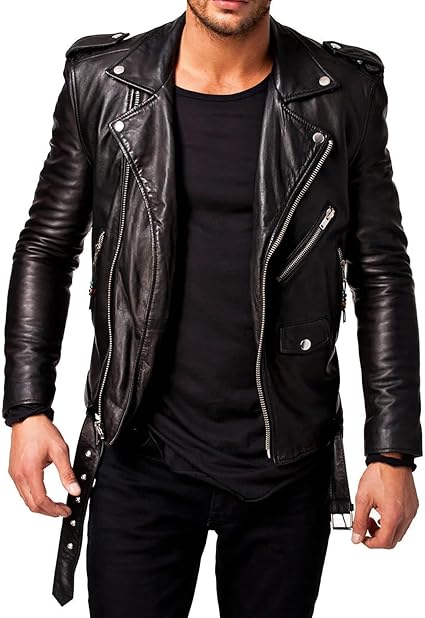 Men's Lambskin Leather Moto Jacket – Vintage Black