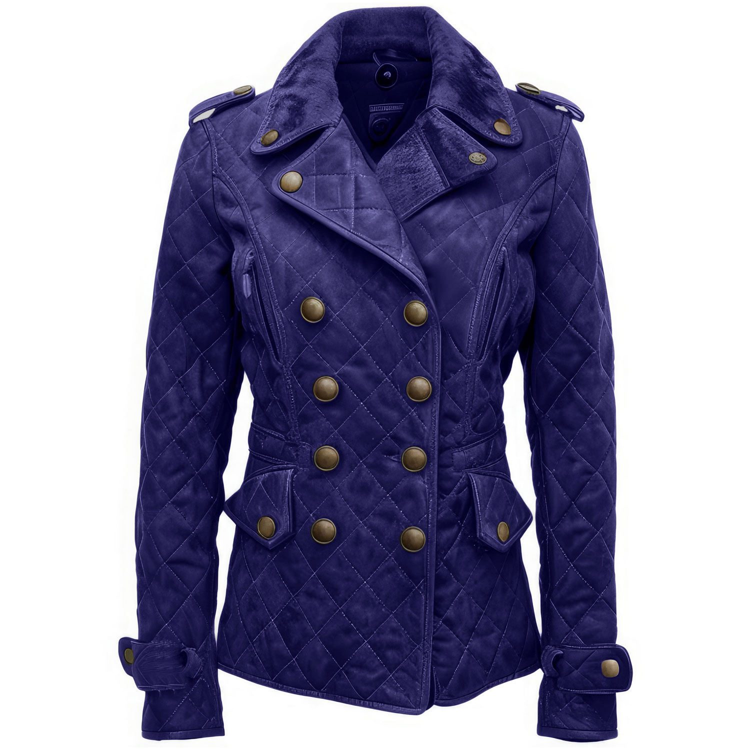 Women’s Royal Blue Suede Outerwear – Slim-Fit Pea Coat