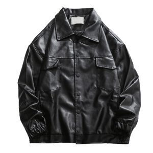 Men’s Black Sheepskin Leather Relaxed Oversized Baseball Jacket