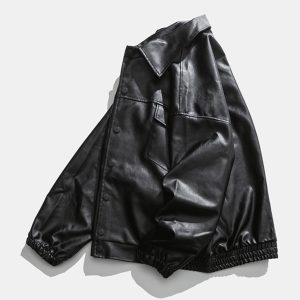 Alternative view of Men’s Black Sheepskin Leather Relaxed Oversized Baseball Jacket