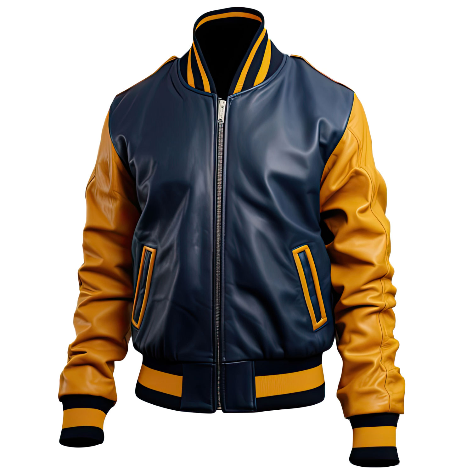 Money Mover Navy-Gold Leather Bomber