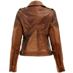 Alternative view of Women’s Luxury Two-Tone Sheepskin Brown Grey Moto Jacket